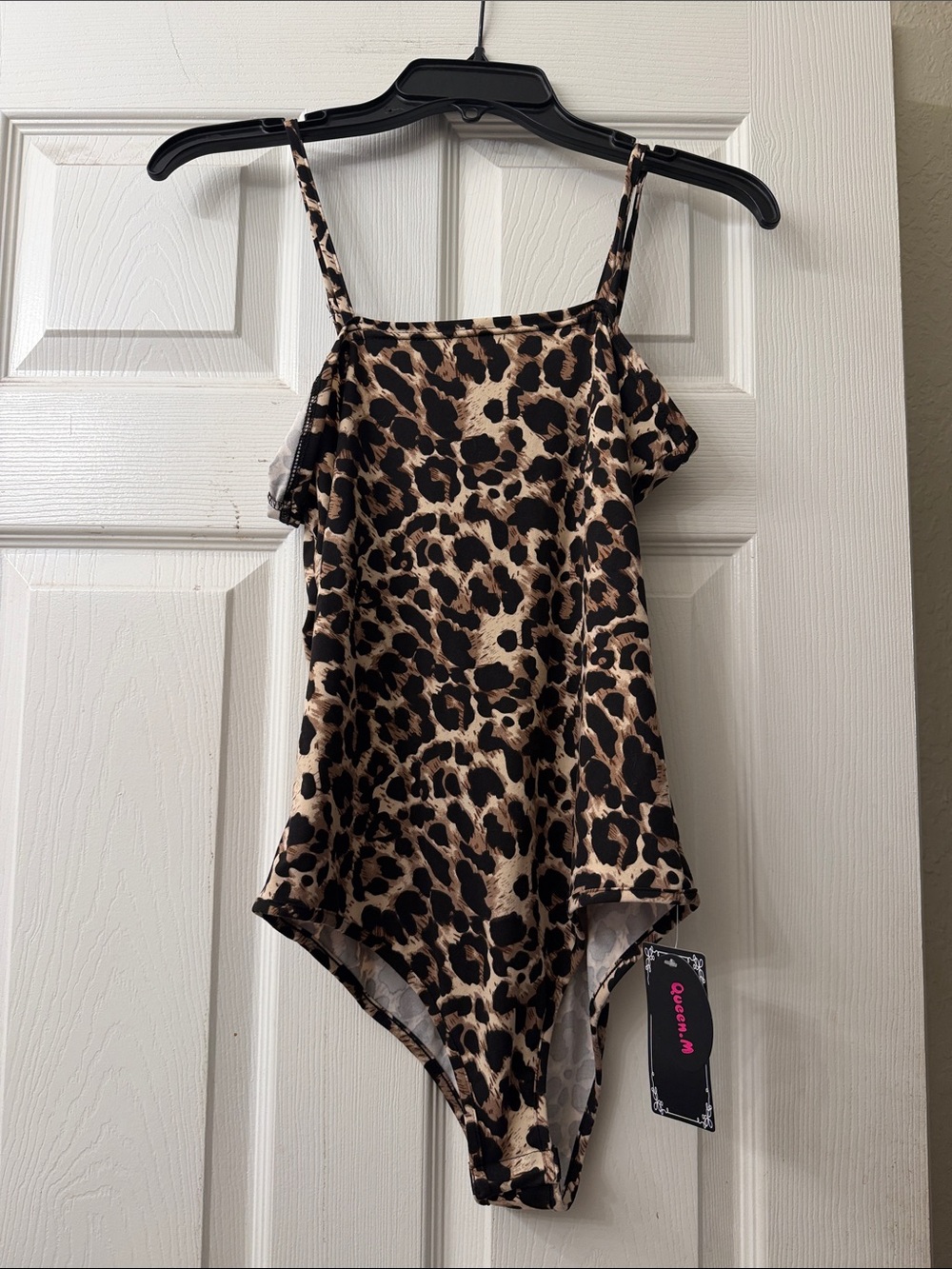 Que Leopard Print Spaghetti Strap Bodysuit - Brown, Black, Cream